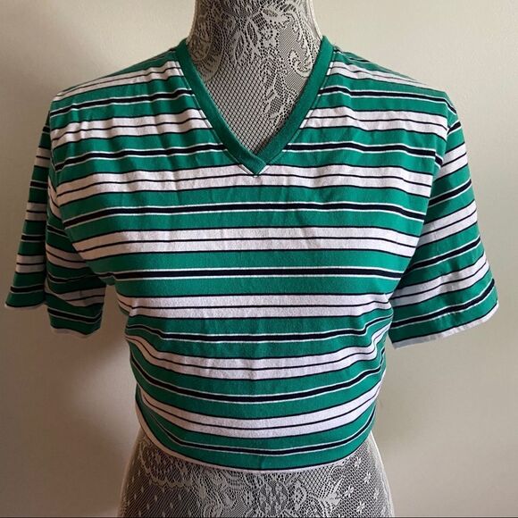 Vintage Classic Elements Striped pattern V-Neck short sleeve top - Picture 3 of 11